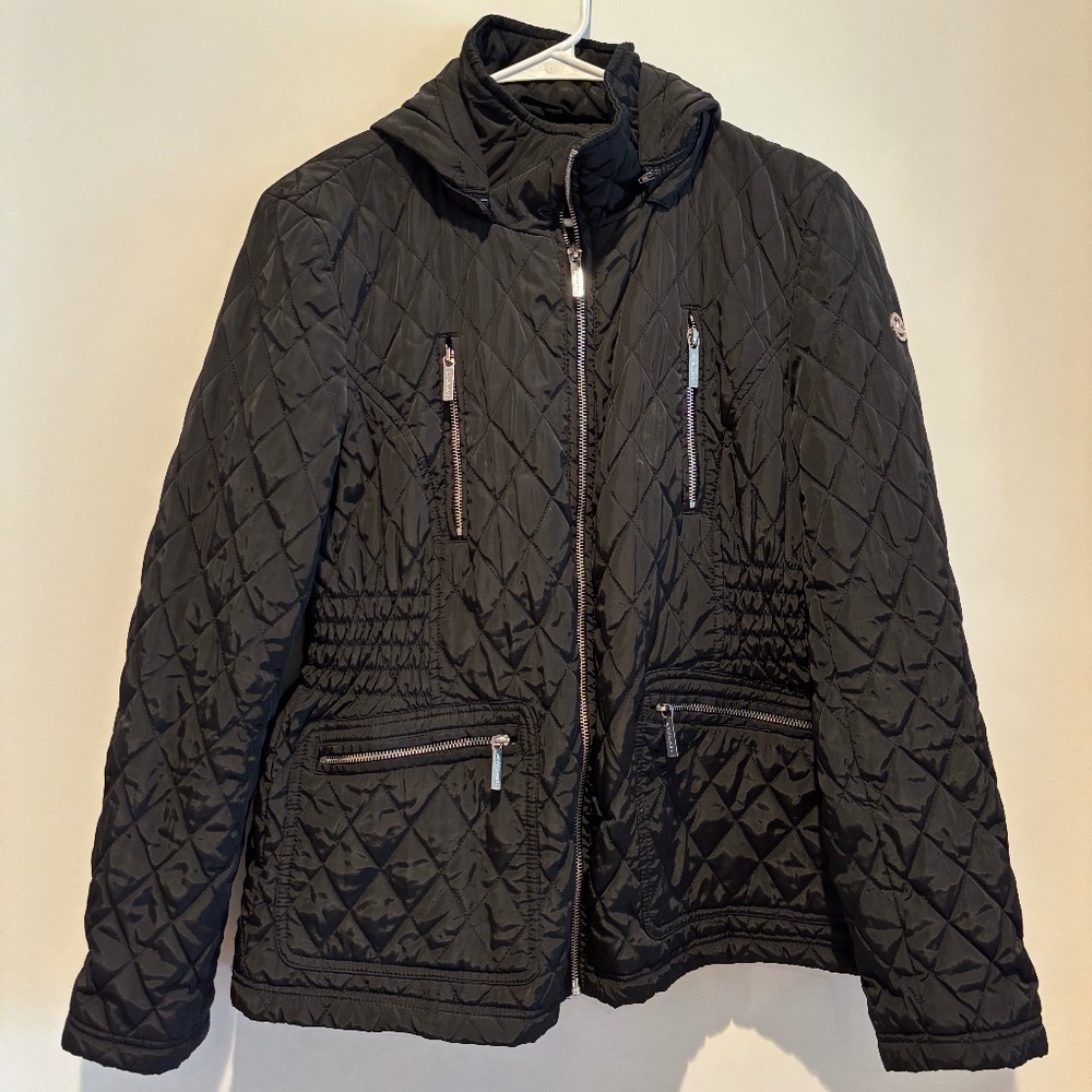 Michael Kors Black Quilted Jacket with Removable Hood